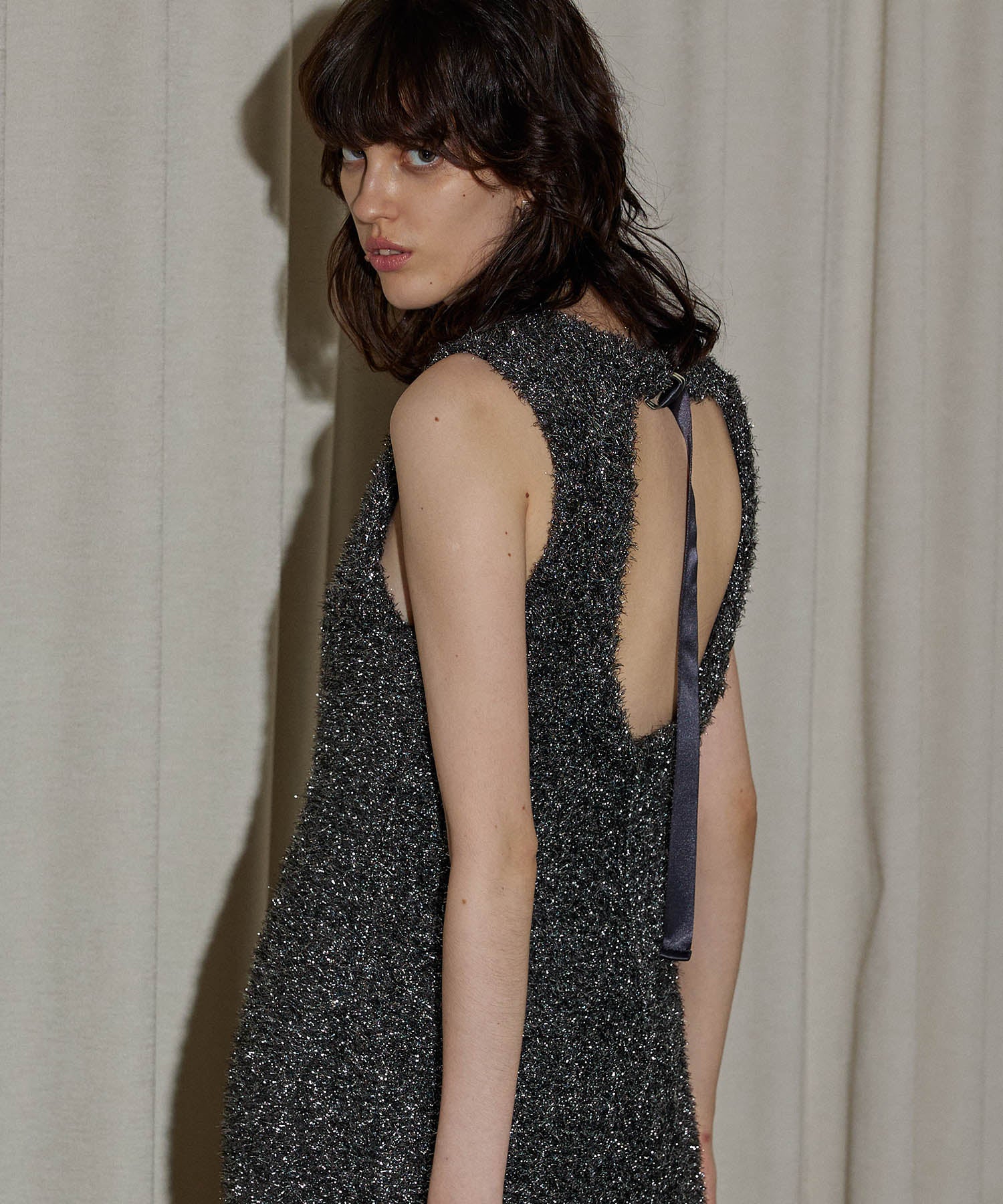 【SALE】Back Open Glitter Knit Onepiece