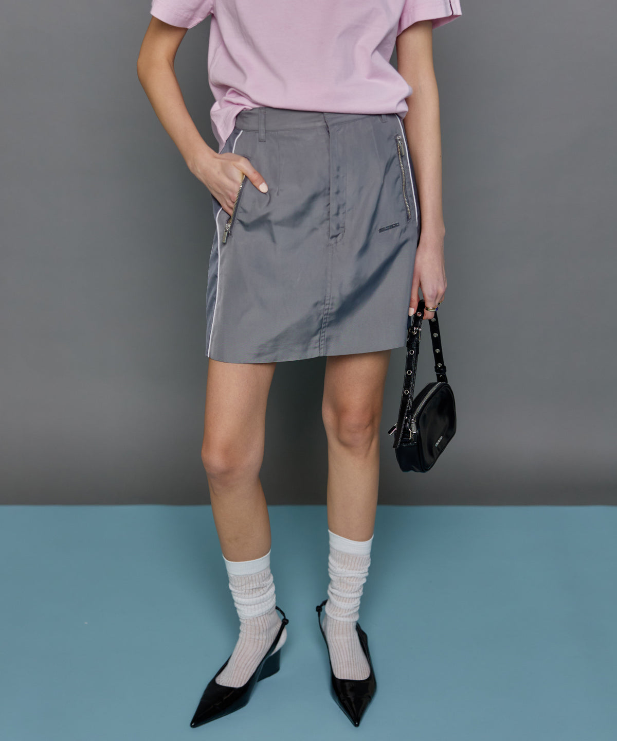 【SALE】Side Line Oxford Mini Skirt