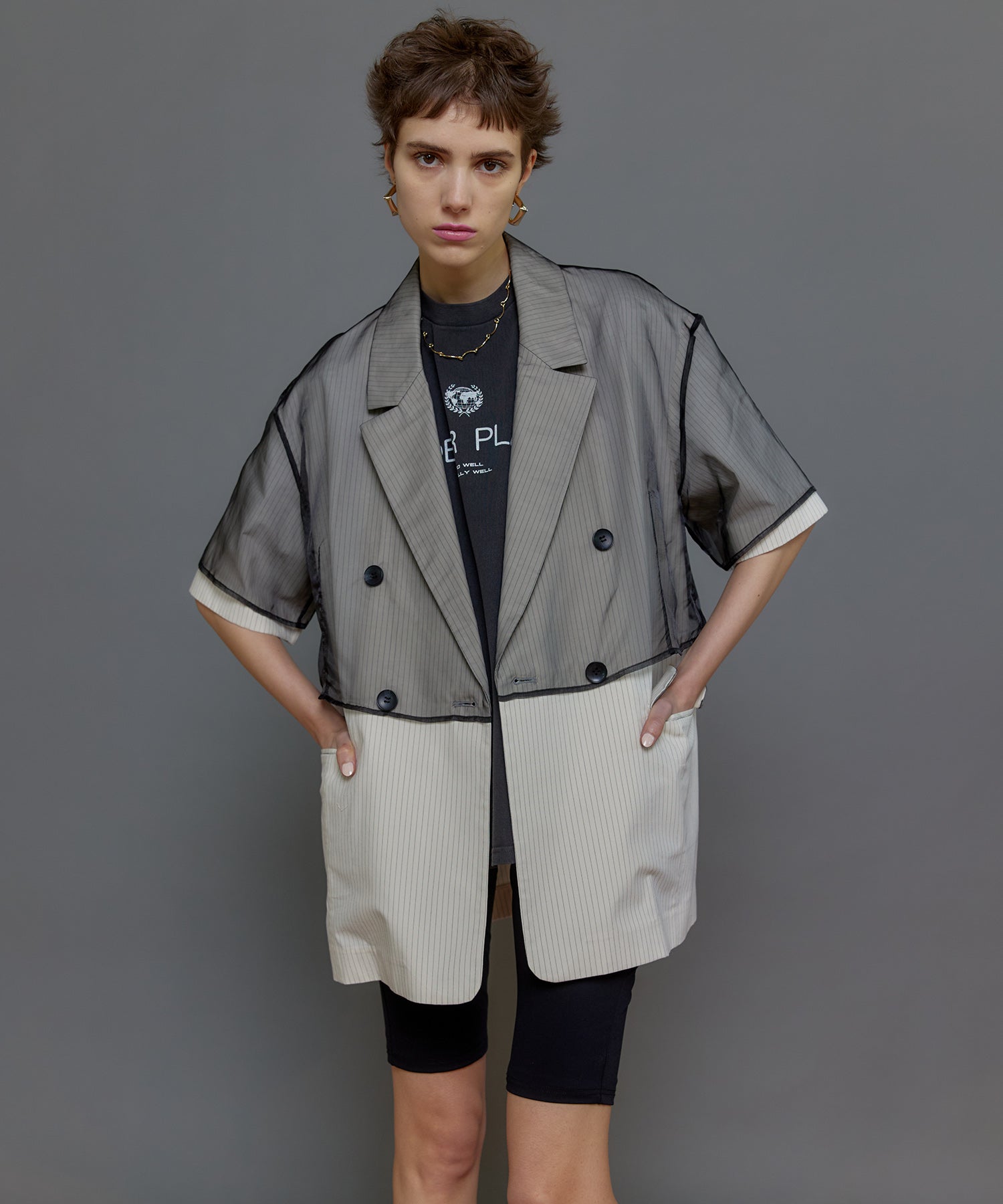 See-through Layered Half Sleeve Jacket