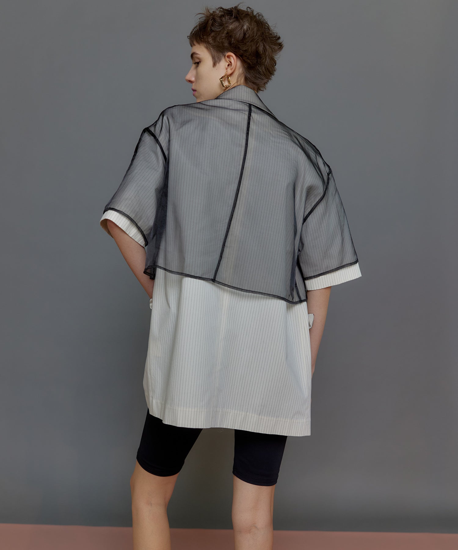 See-through Layered Half Sleeve Jacket