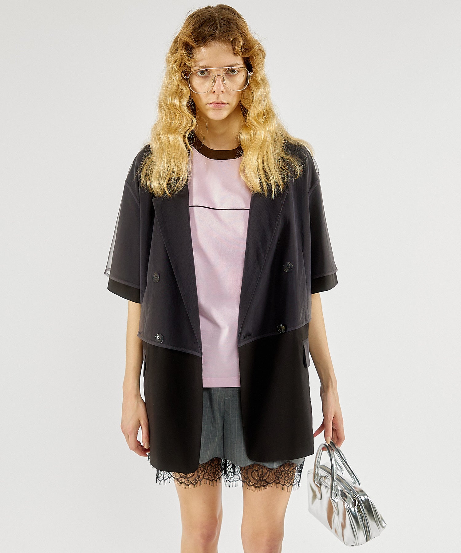 See-through Layered Half Sleeve Jacket