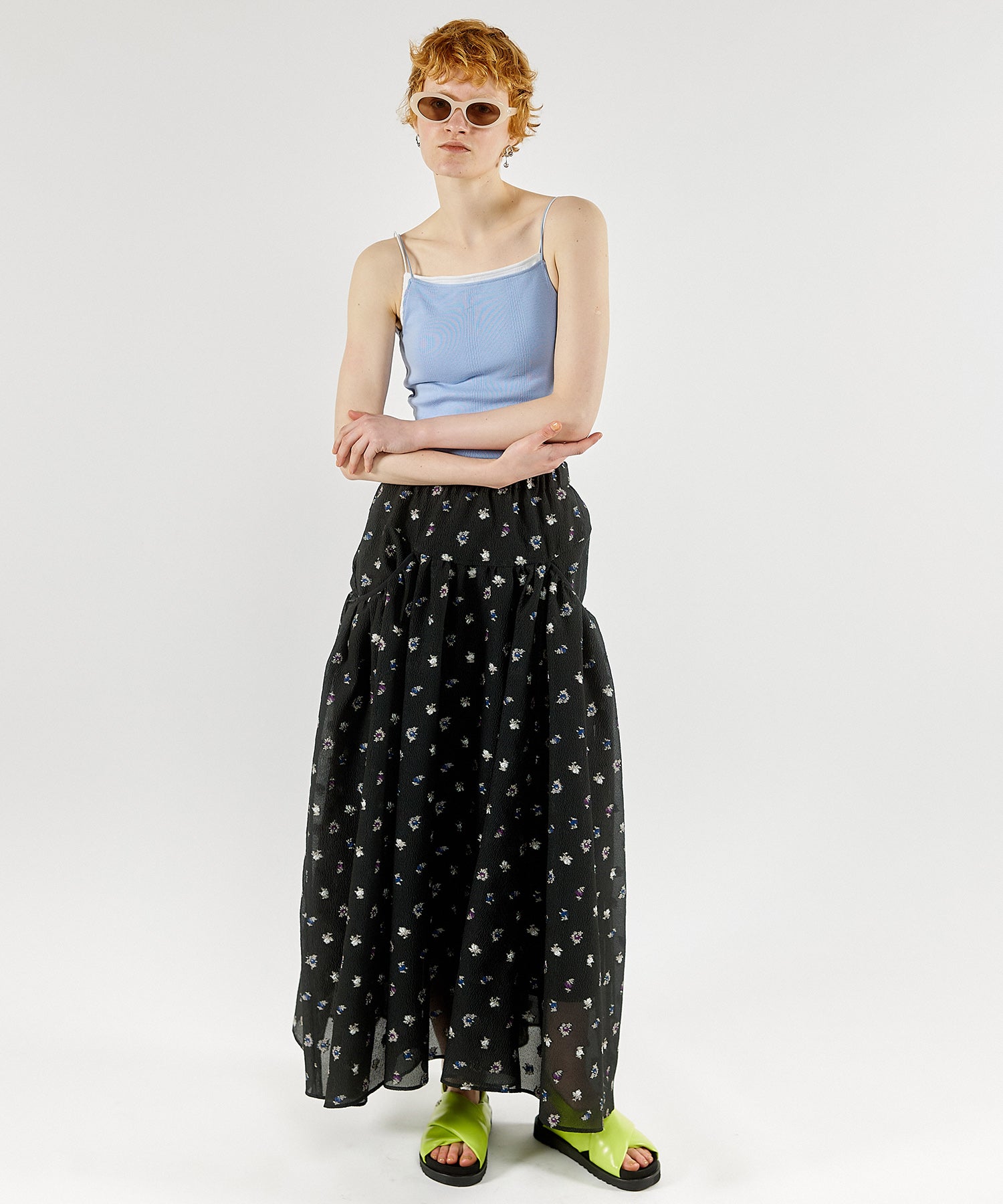 Floral Pattern Jacquard Voluminous Skirt