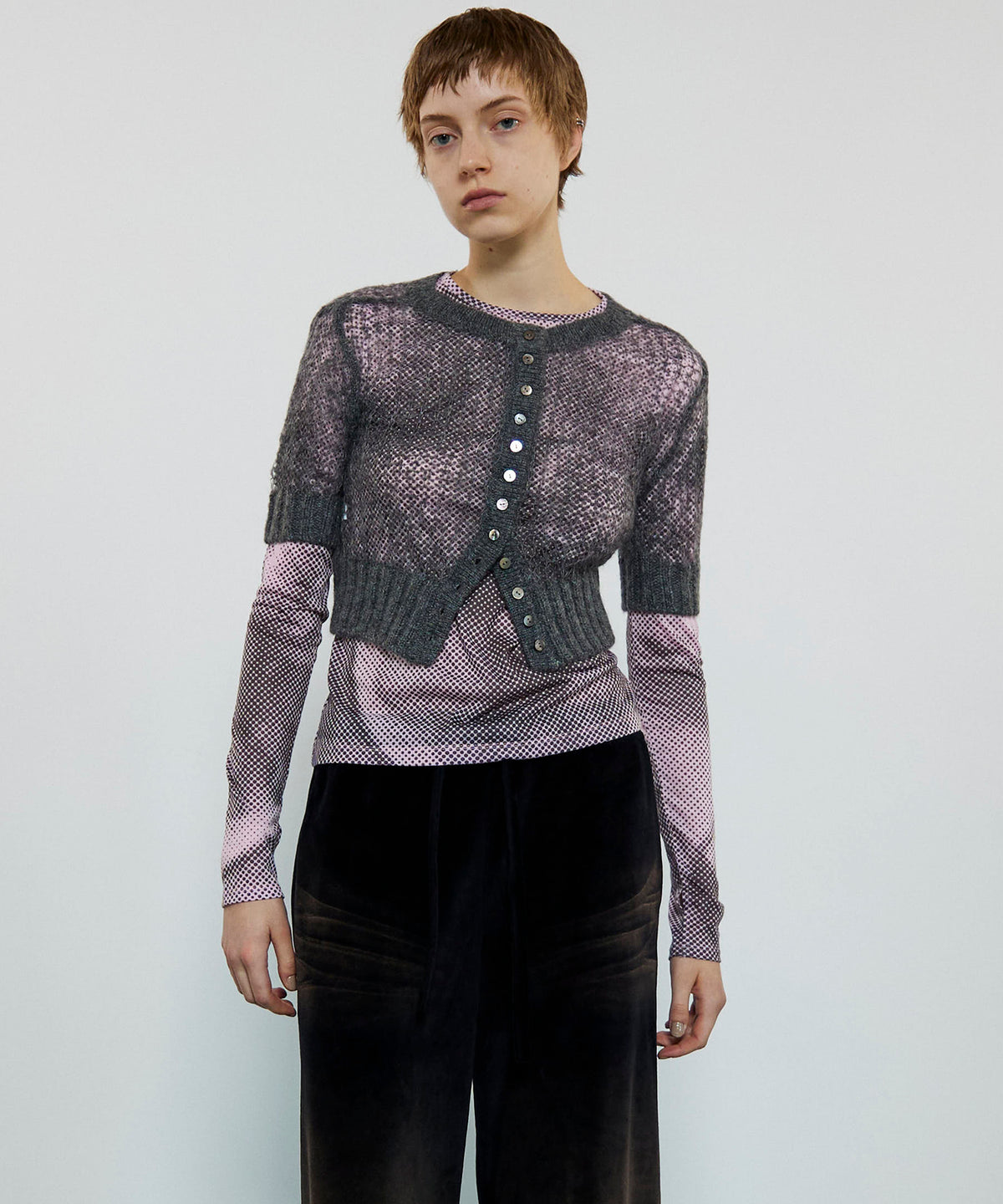 2way Sheer Mohair Half Sleeve Knitwear