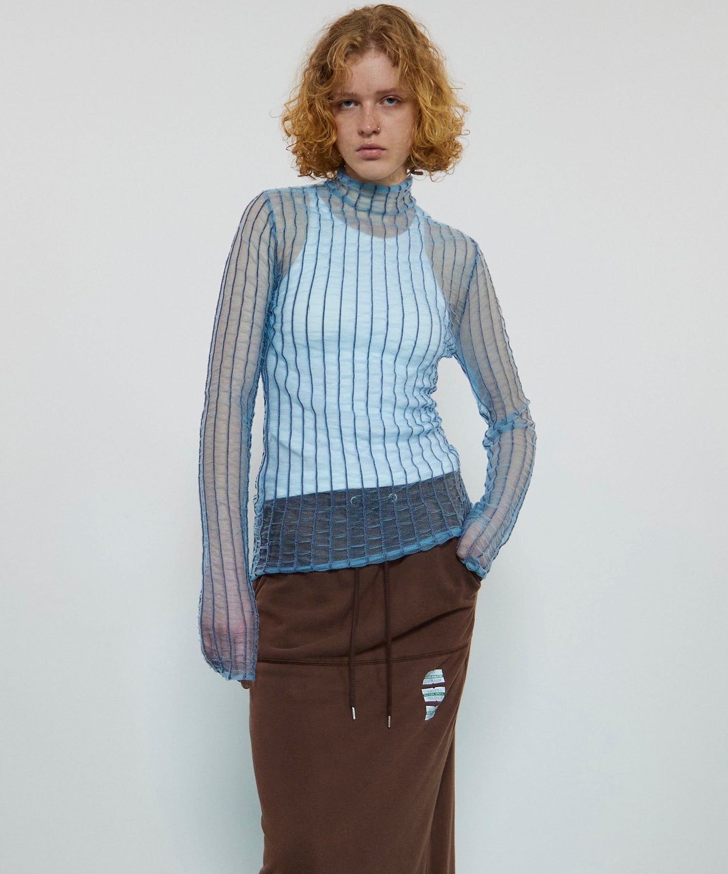 Shirring Stripe Sheer Knitwear