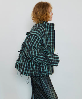 2way Checkered Ribbon Puffer Jacket