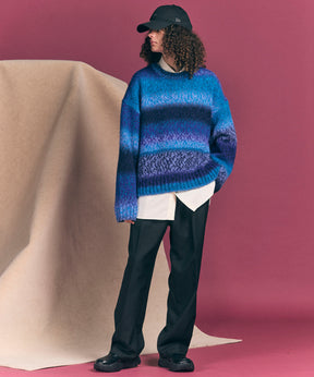 【24AW PRE-ORDER】PINORI Long Space-Dye Gradation Prime-Over Crew Neck Knit PullOver