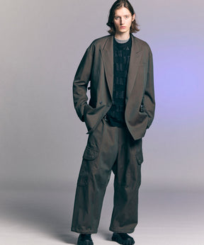 Chambray Wool Prime-Wide Three-Dimensional Cutting Cargo Pants