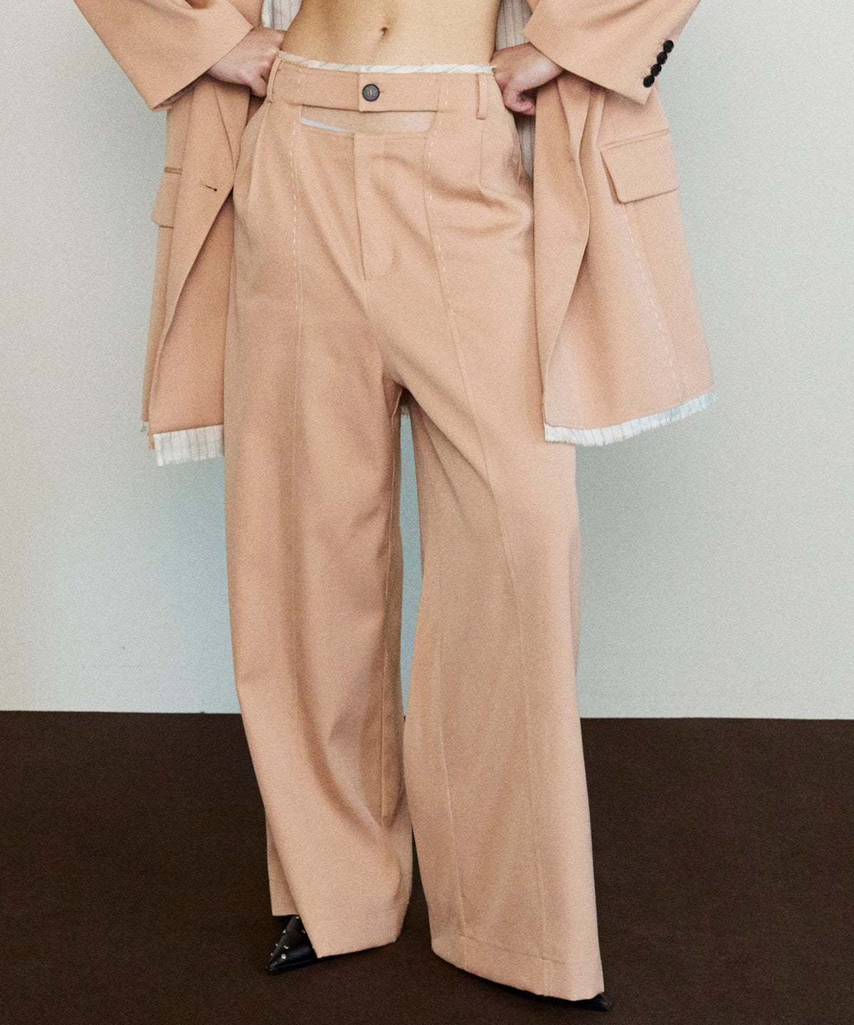 Front Cut Stitch Wide Pants