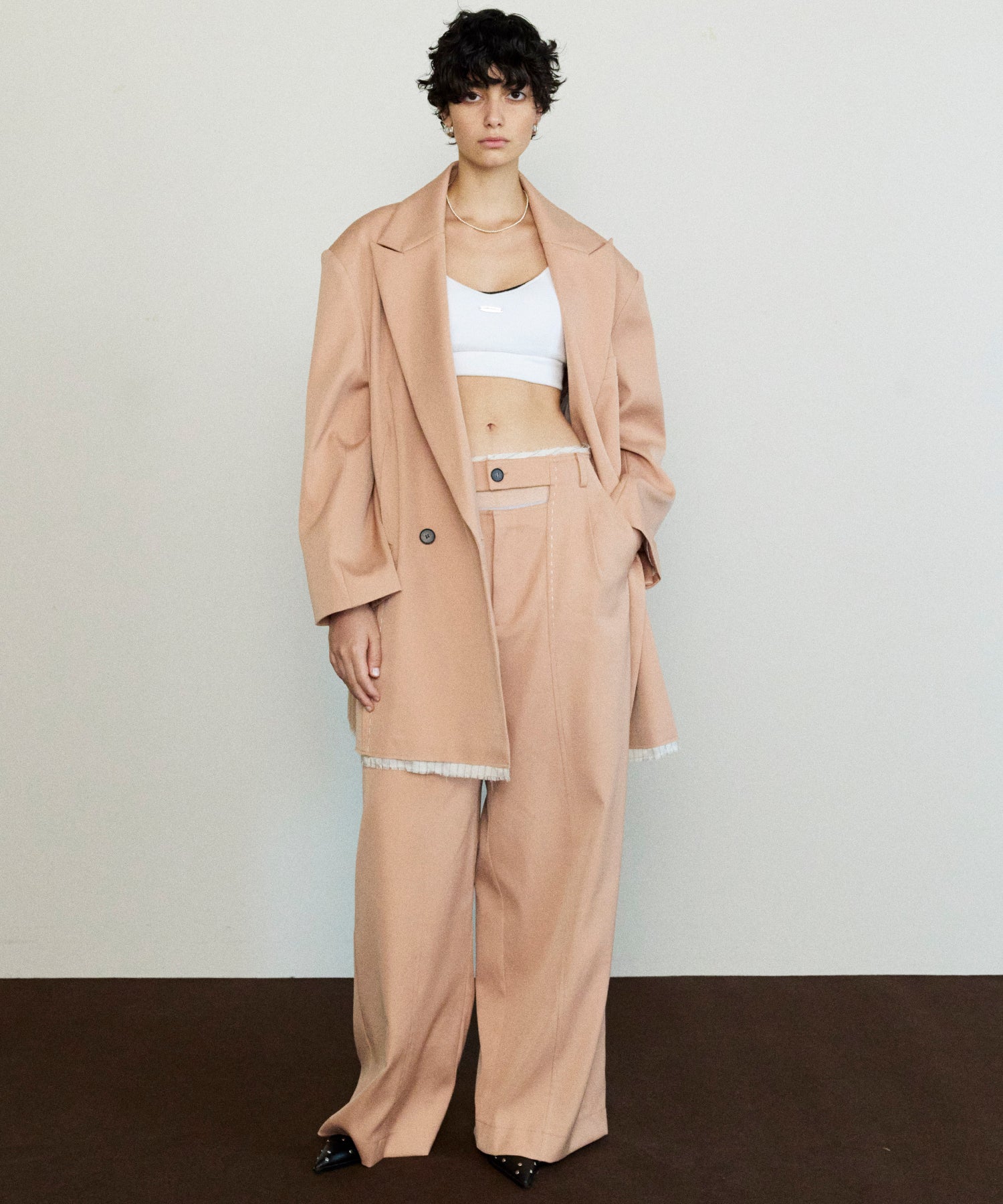 Front Cut Stitch Wide Pants