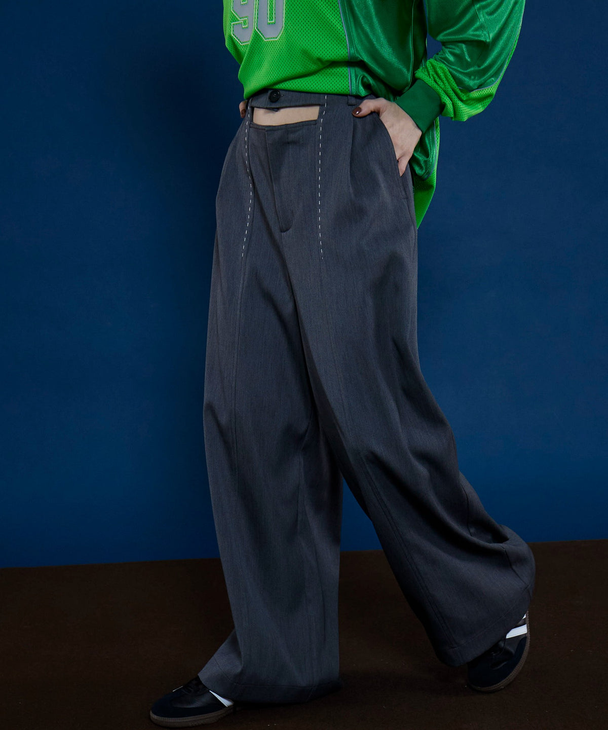 Front Cut Stitch Wide Pants