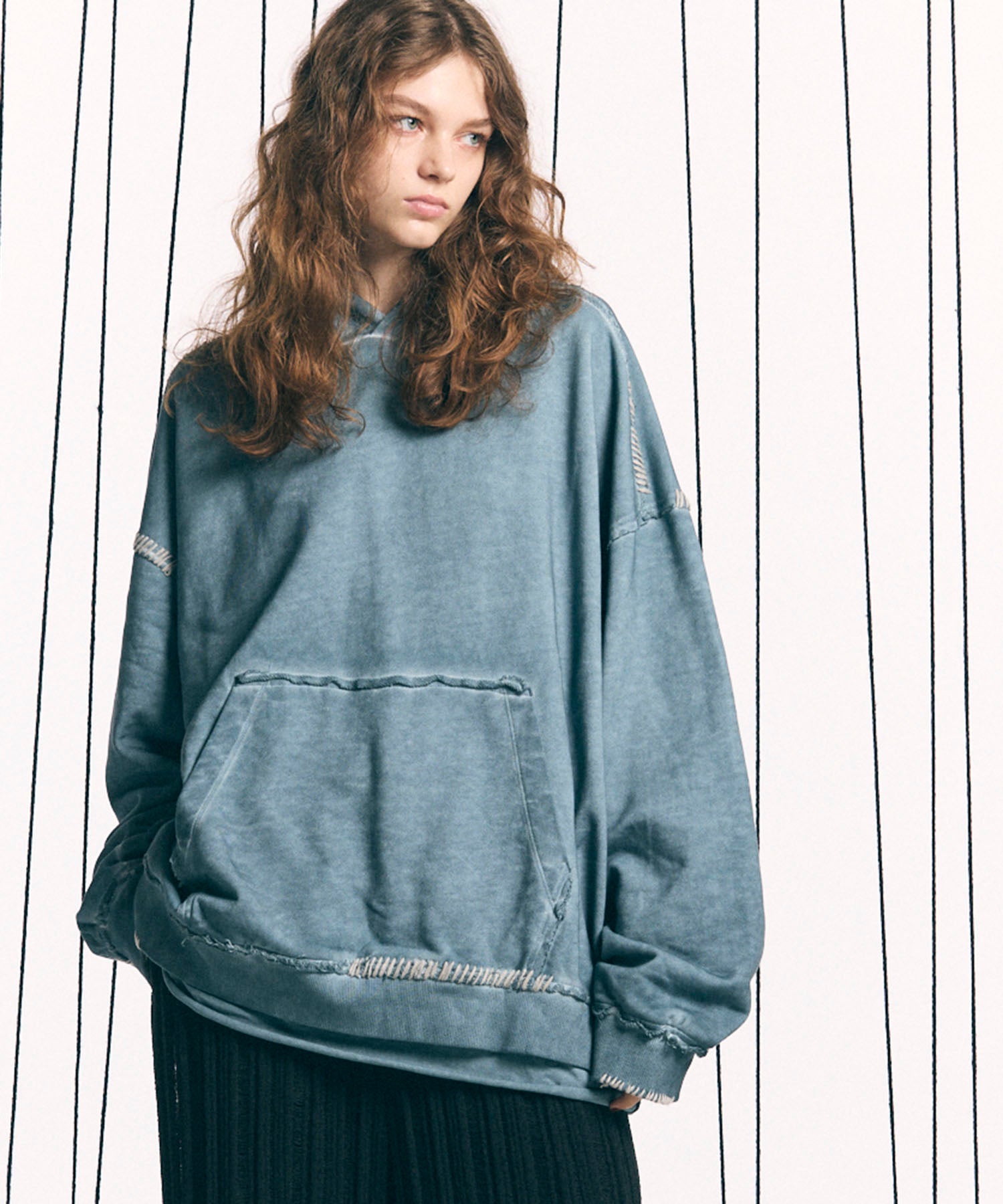 Heavy-Weight Sweat Embroidery Damage Over-Dye Hoodie