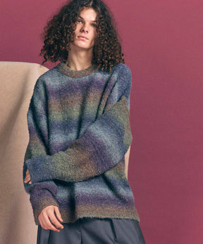 【24AW PRE-ORDER】MOKOMOKO Gradation Border Prime-Over Crew Neck Knit Pullover