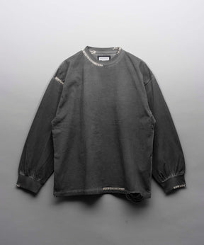 Embroidery Damage Over-Dye Crew Neck Long-Sleeve T-Shirts