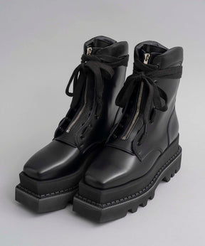 【SPECIAL SHOES FACTORY COLLABORATION】Italian Vibram Square Sole Front Zip Long Boots Made In TOKYO