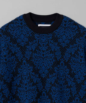 Damask Jacquard Prime-Over Crew Neck Knit Pullover