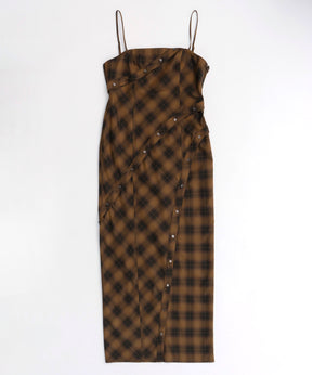 【PRE-ORDER】Button Slit Checkered Camisole Maxidresses