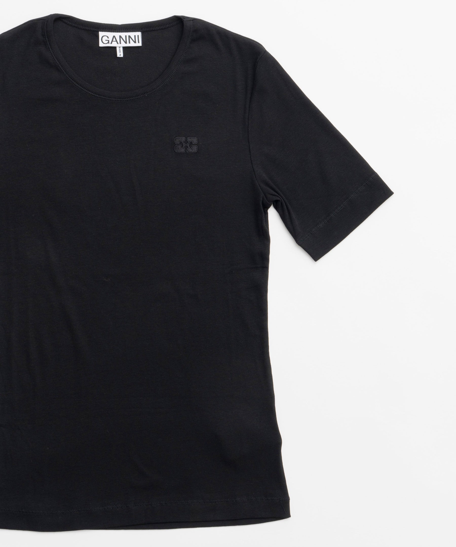 【GANNI】Soft Cotton Rib Short Sleeve T-shirt