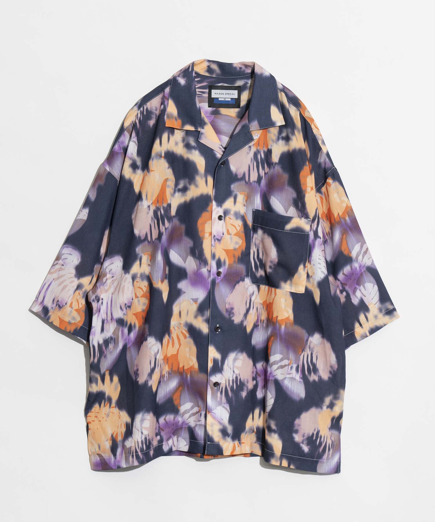 Sheer Print Prime-Over Short Sleeve Open Collar Shirt