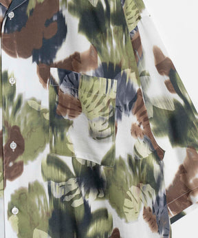 Sheer Print Prime-Over Short Sleeve Open Collar Shirt