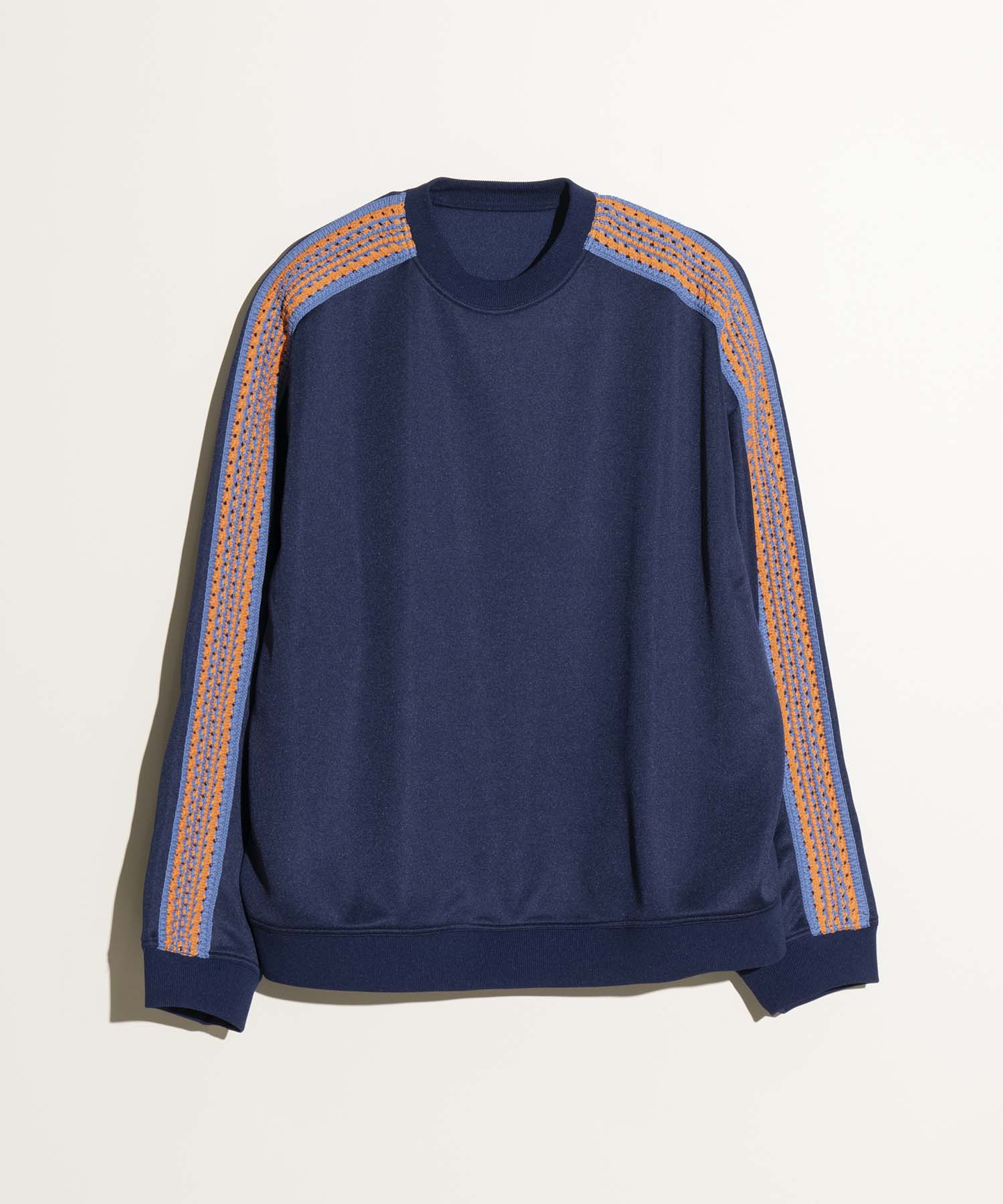 Prime-Over Crochet Line Crew Neck Track Pullover