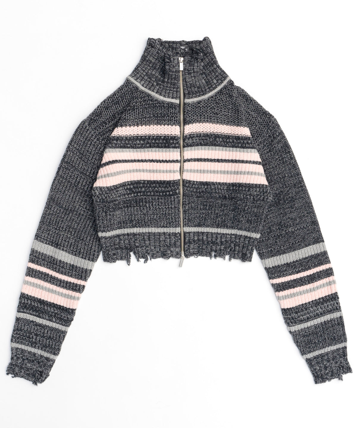 Front Zip Mesh Border Knitwear