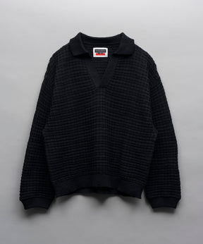 Slab Waffle Prime-Over Skipper Knit Pullover