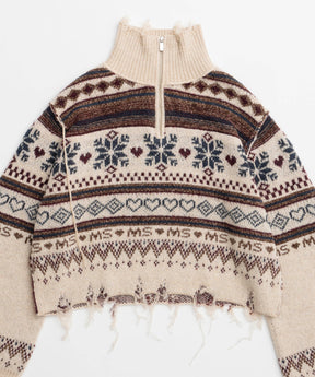 【24WINTER PRE-ORDER】Nordic Pattern Half Zip Knit Tops