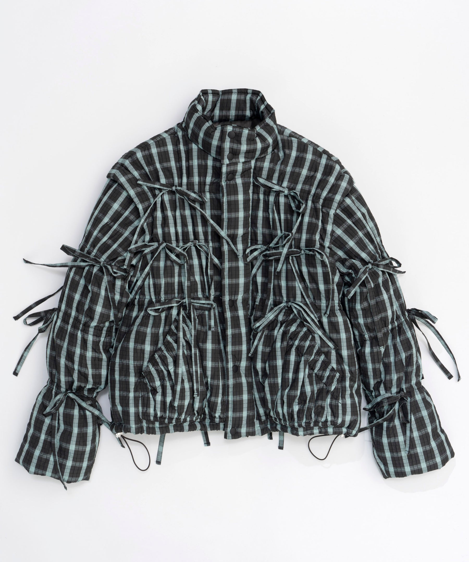 2way Checkered Ribbon Puffer Jacket