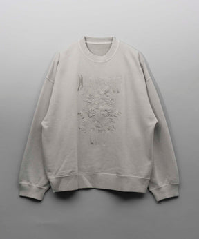 Prime-Over Flower Embroidery Pigment Crew Neck Sweat Pullover