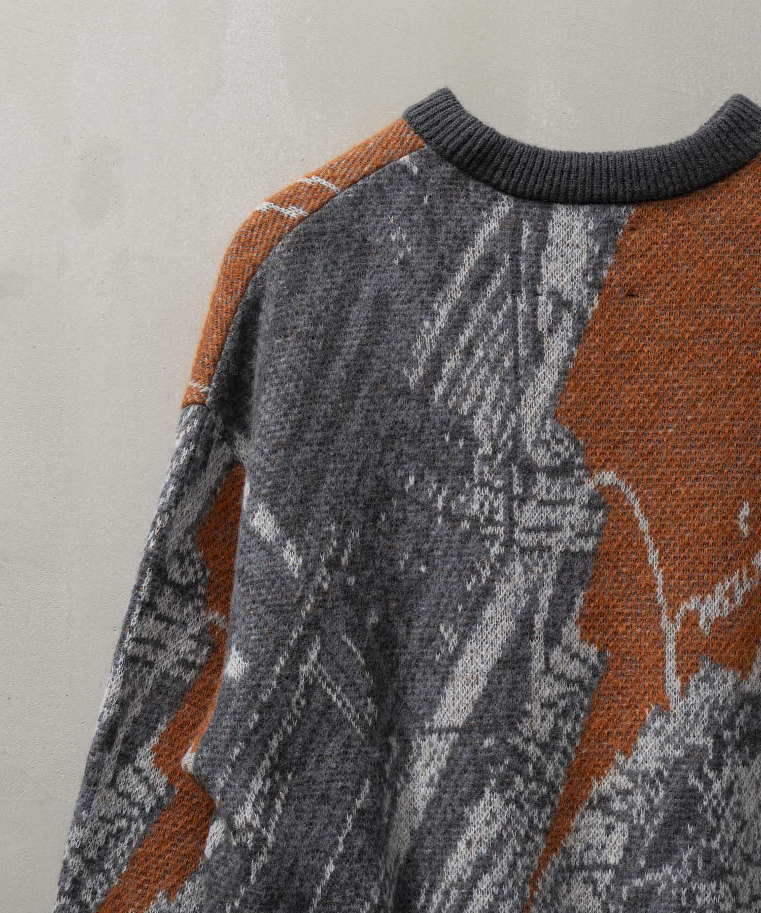 Airy Mohair Abstract Prime-Over Crew Neck Knit Pullover