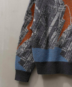 Airy Mohair Abstract Prime-Over Crew Neck Knit Pullover