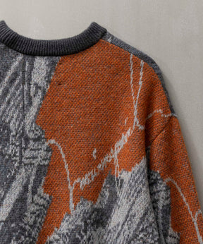 Airy Mohair Abstract Prime-Over Crew Neck Knit Pullover