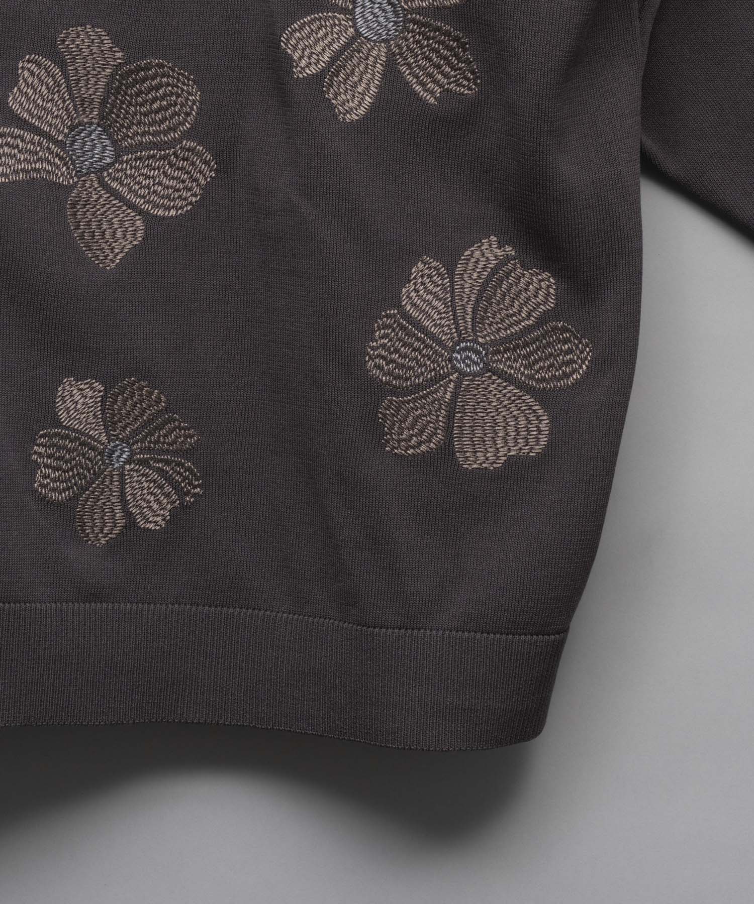 Prime-Over Flower Embroidery Long Sleeve Knit Shirt