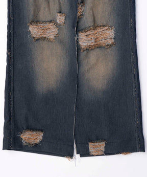 Denim Distressed Wide Skirt