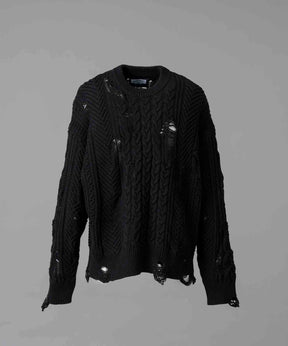 【24AW PRE-ORDER】Damaged Cable Prime-Over Crew Neck Knit Pullover