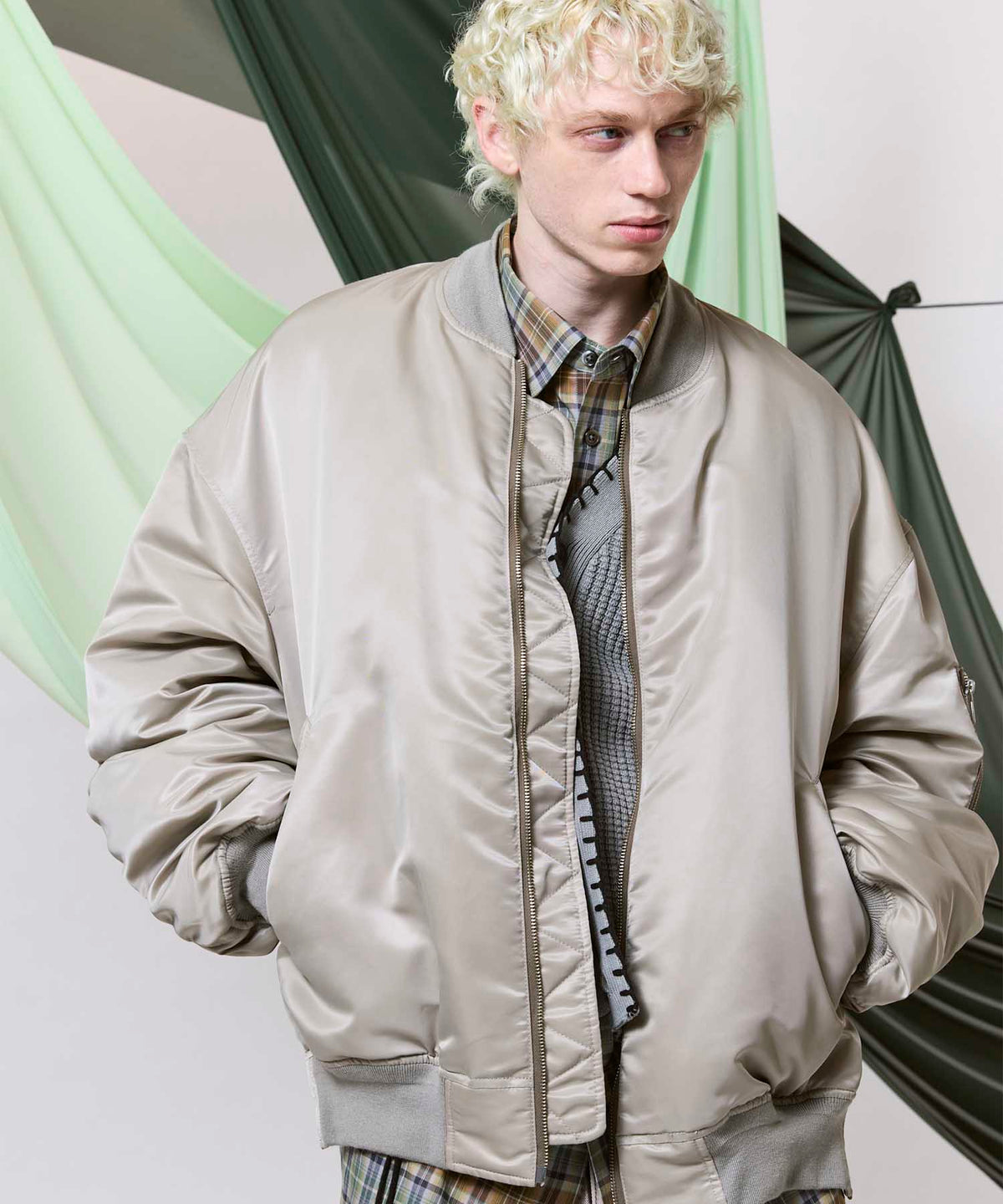 Prime-Over Wool Nylon MA-1 Bomber Jacket