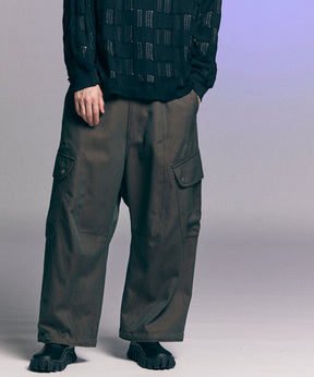 Chambray Wool Prime-Wide Three-Dimensional Cutting Cargo Pants