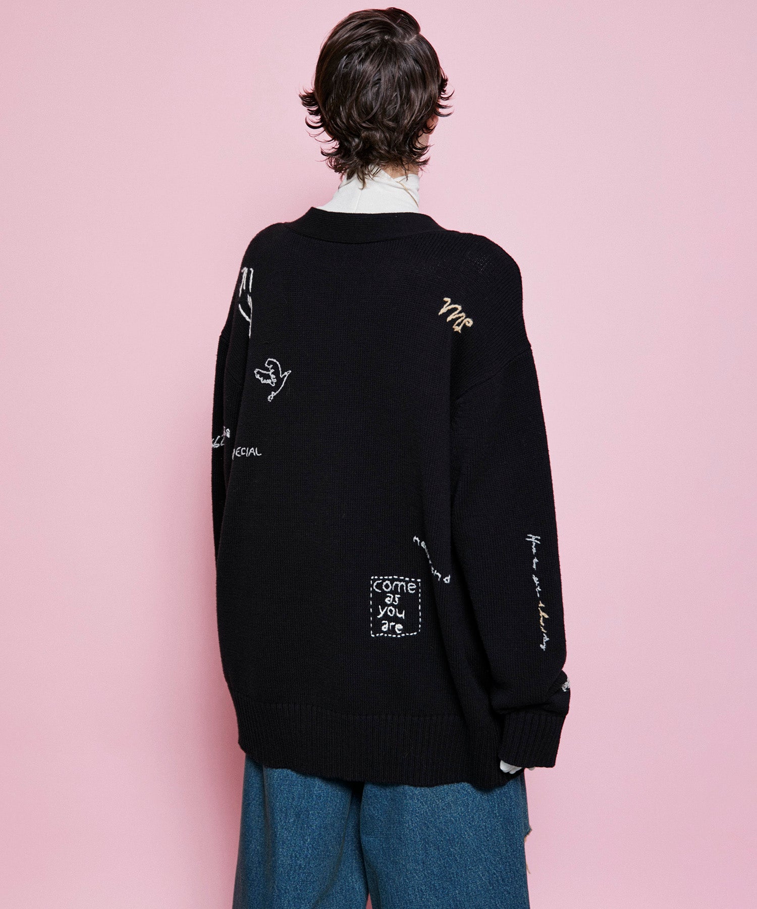 Life Word Embroidery Knit Cardigan