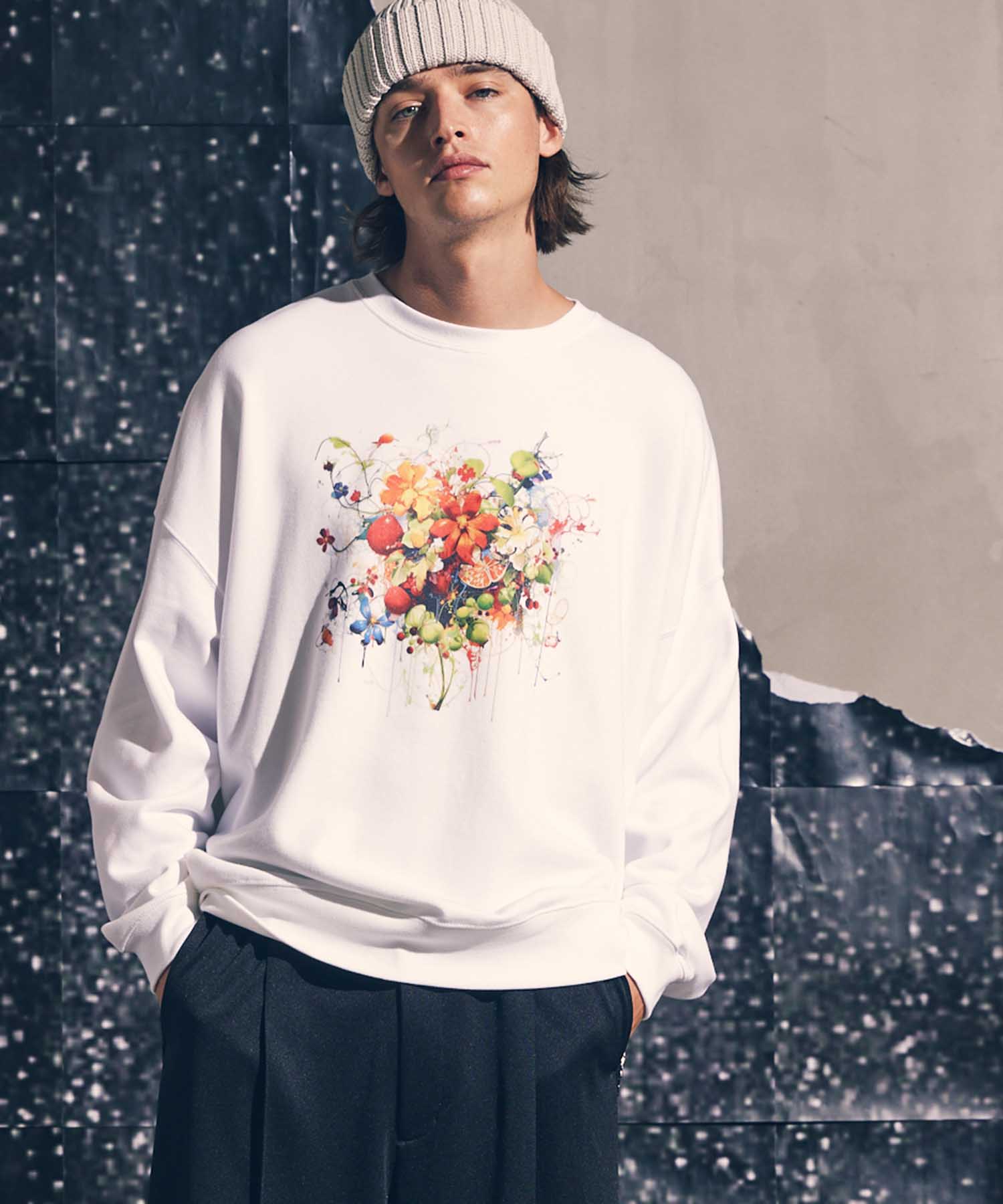 Multi Graphic Prime-Over Crew Neck Sweat Pullover