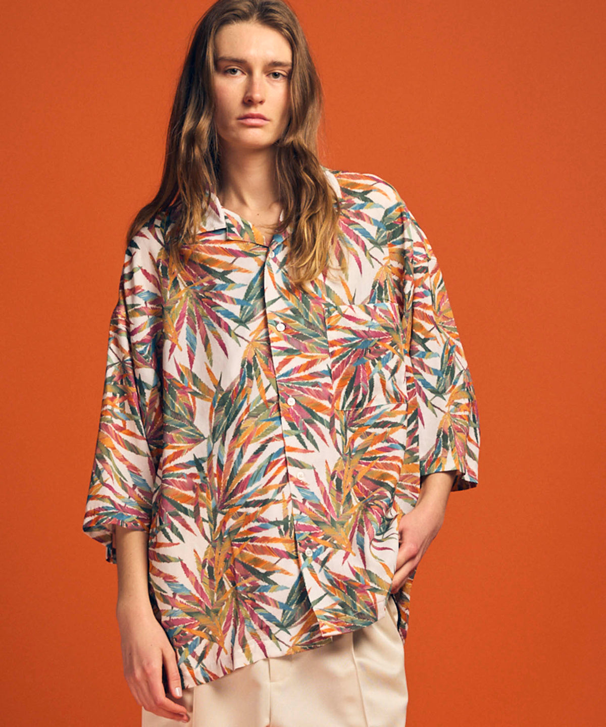 Sheer Print Prime-Over Short Sleeve Open Collar Shirt