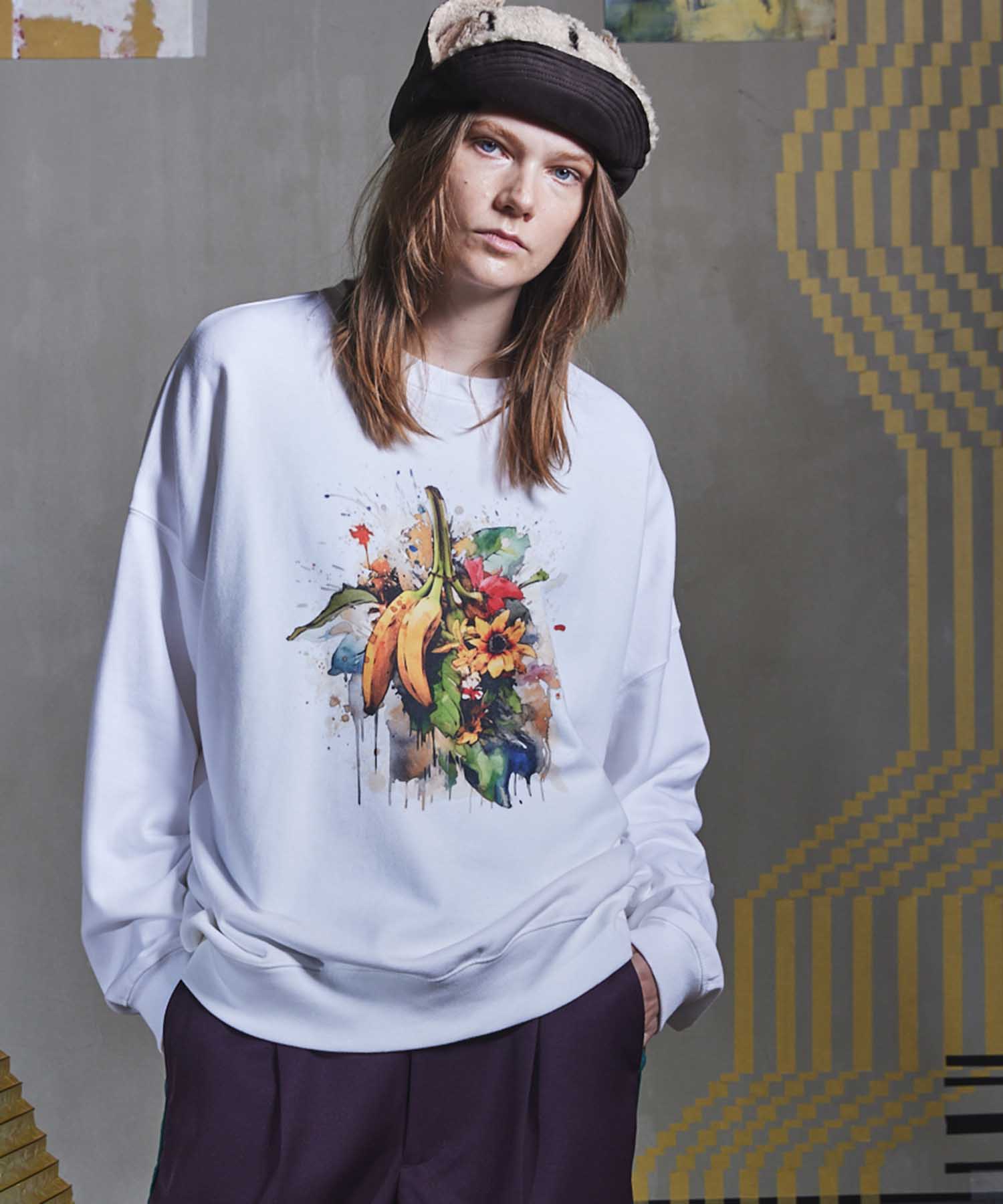 Multi Graphic Prime-Over Crew Neck Sweat Pullover