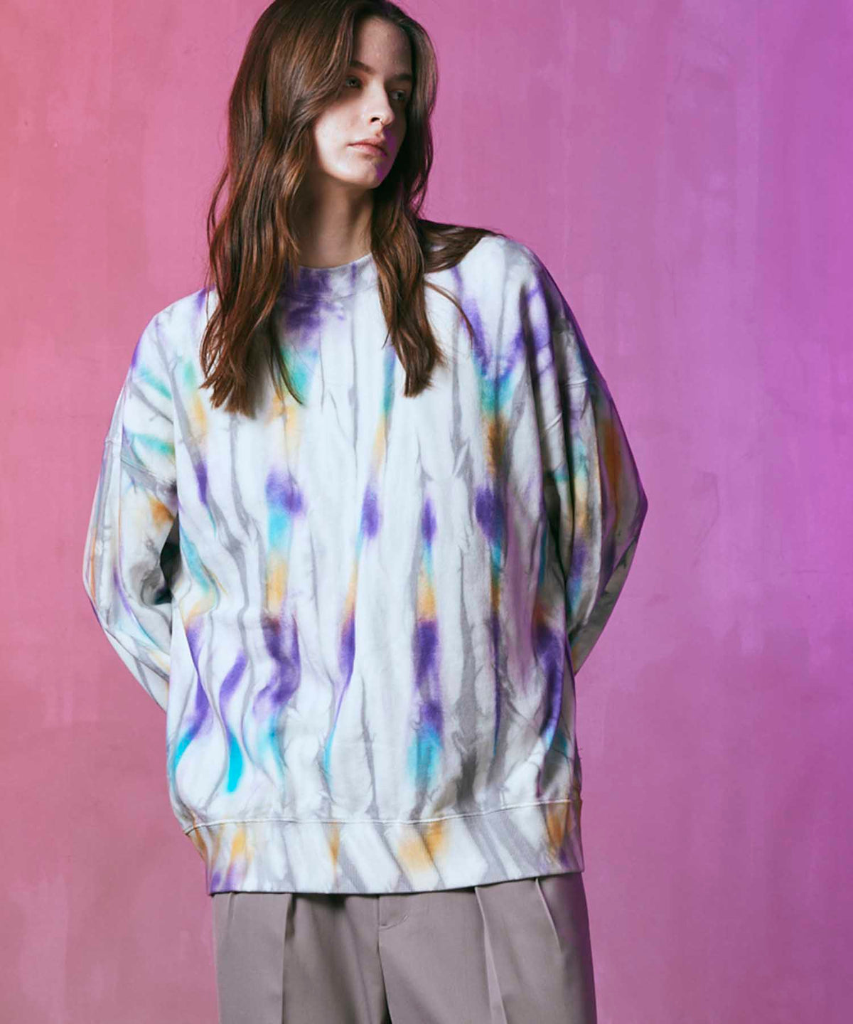 Hand Tie-Dye Sweat Prime-Over Crew Neck Pullover