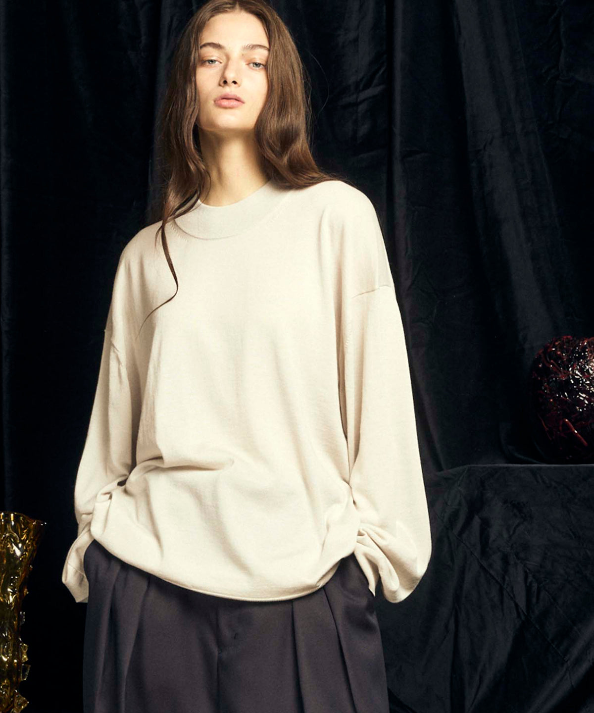 Super120s High Gauge Prime-Over Mock Neck Knit Pullover