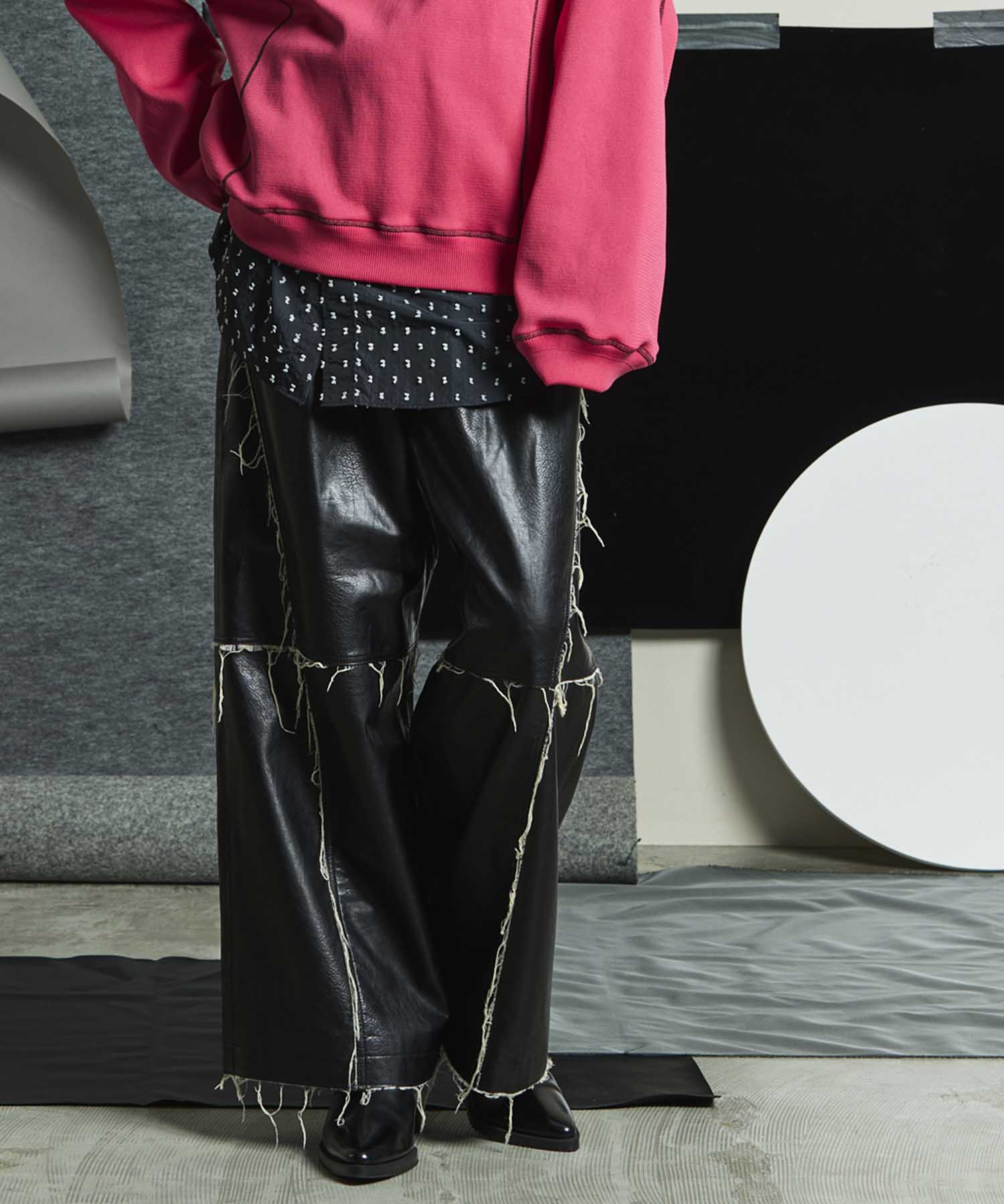 Artificial Leather Wide Pants