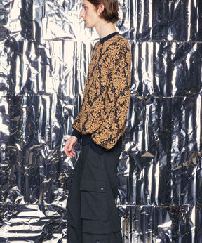 Damask Jacquard Prime-Over Crew Neck Knit Pullover