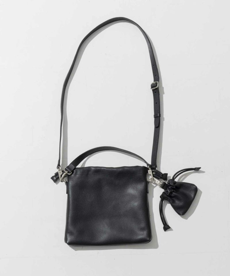 2WAY Drawstring Leather Shoulder Bag With Drawstring Charm