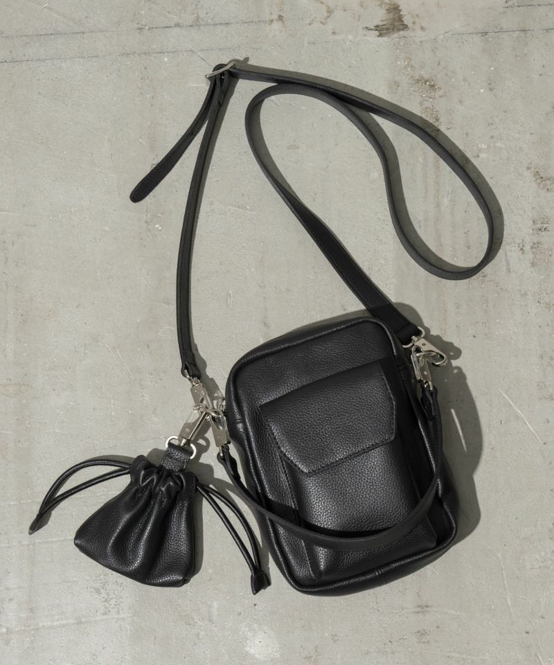 Leather Mini Pouch With Drawstring Charm