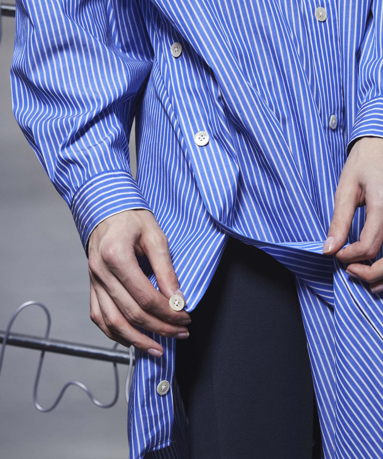 【SALE】Prime-Over Supima Cotton Typewriter Stripe Maxi Shirt Coat